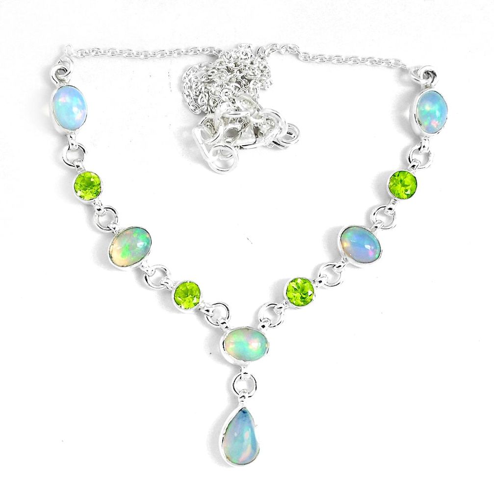 925 silver 16.37cts natural multi color ethiopian opal peridot necklace p47380
