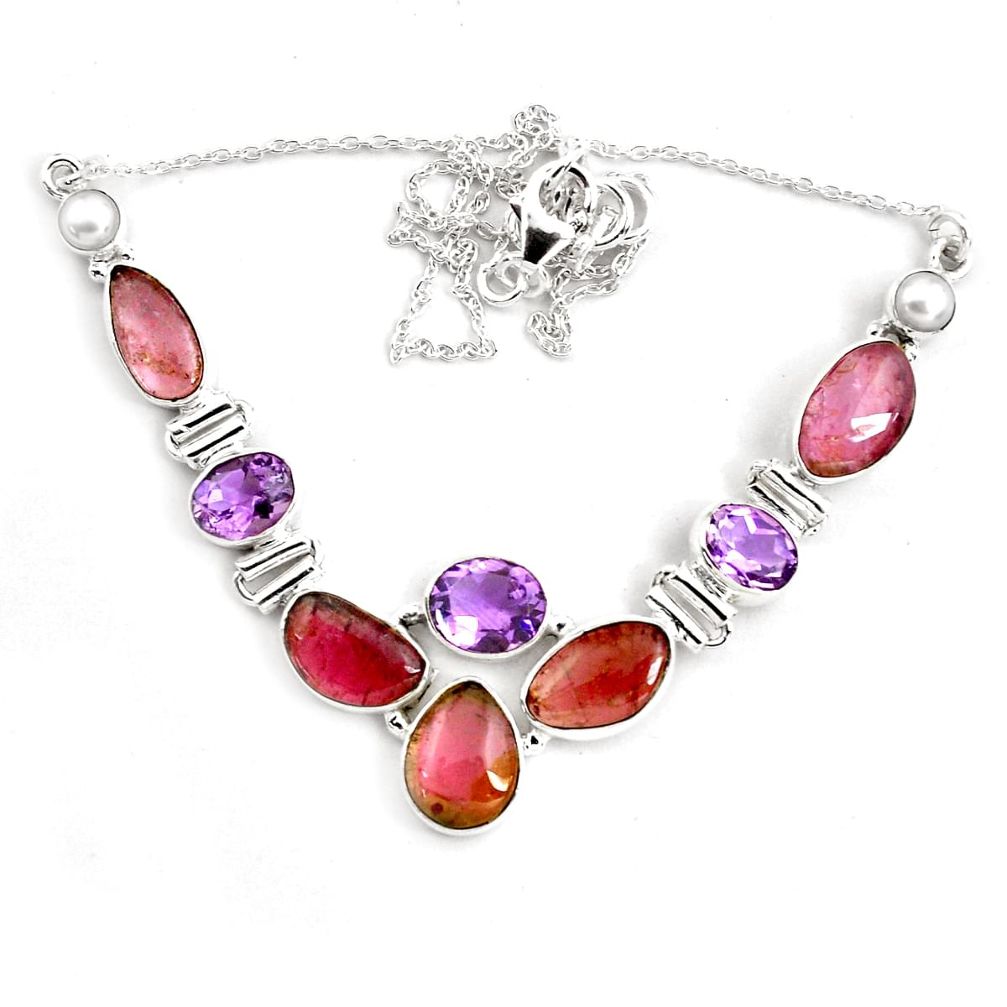 925 silver 36.72cts natural multi color tourmaline amethyst necklace p76755