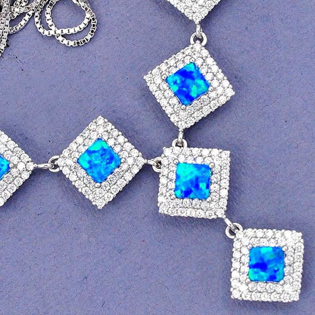 925 STERLING ELEGANT BLUE AUSTRALIAN FIRE OPAL TOPAZ SILVER NECKLACE H42749