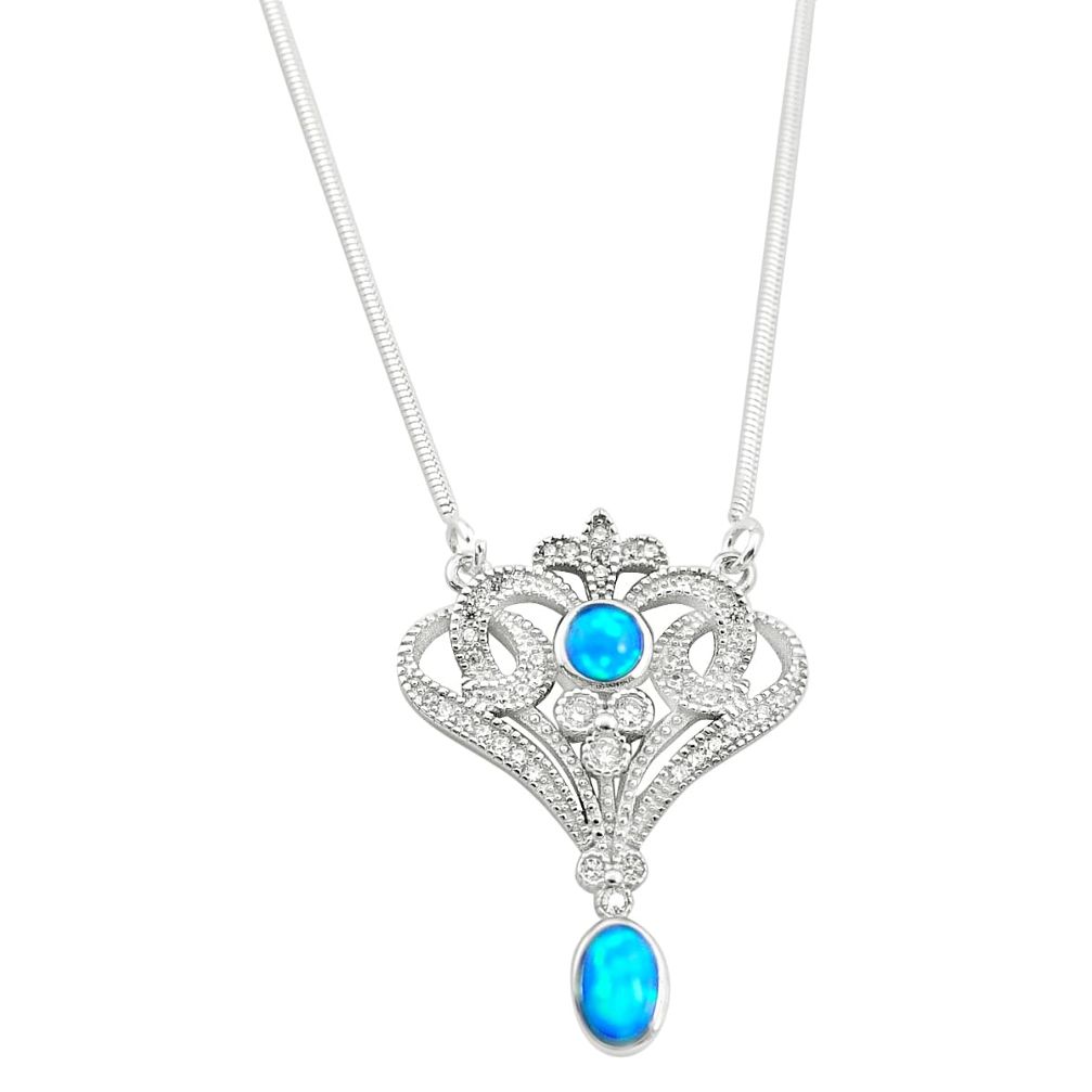 925 sterling silver 3.48cts blue australian opal (lab) topaz necklace c2495