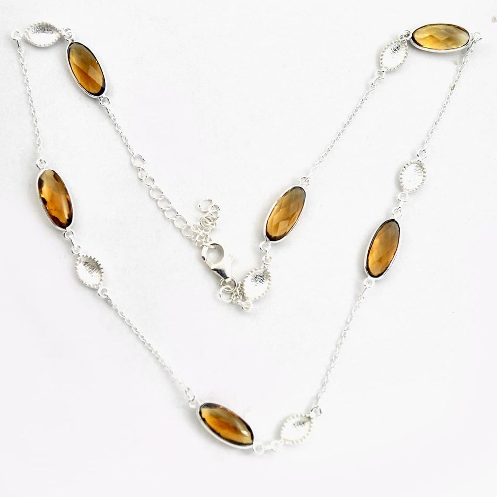 925 sterling silver 21.48cts brown smoky topaz oval necklace jewelry p43378
