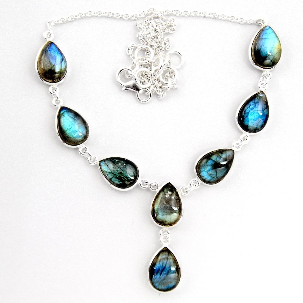 925 sterling silver 42.73cts natural blue labradorite necklace jewelry p92940