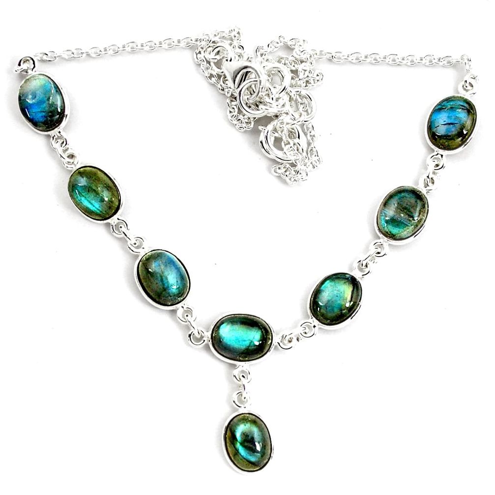 925 sterling silver 29.93cts natural blue labradorite oval necklace p72952