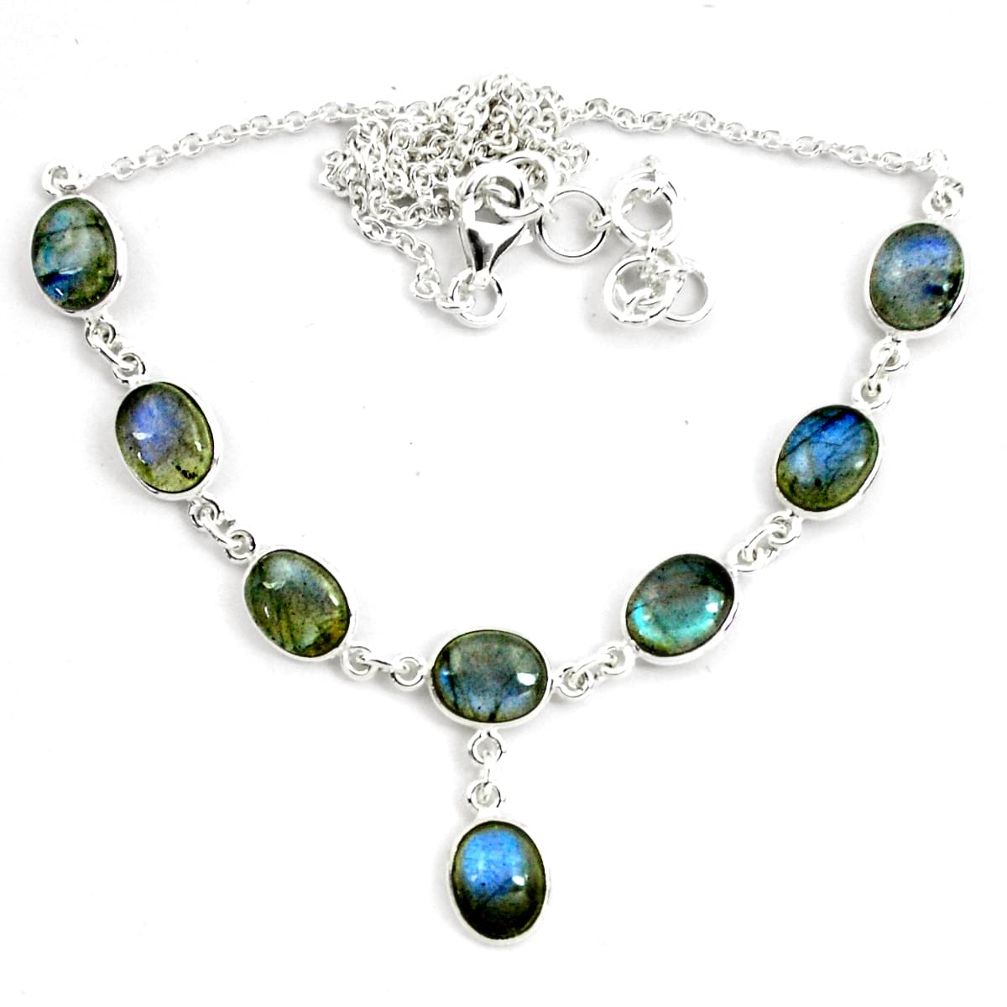 925 sterling silver 29.34cts natural blue labradorite oval necklace p72958