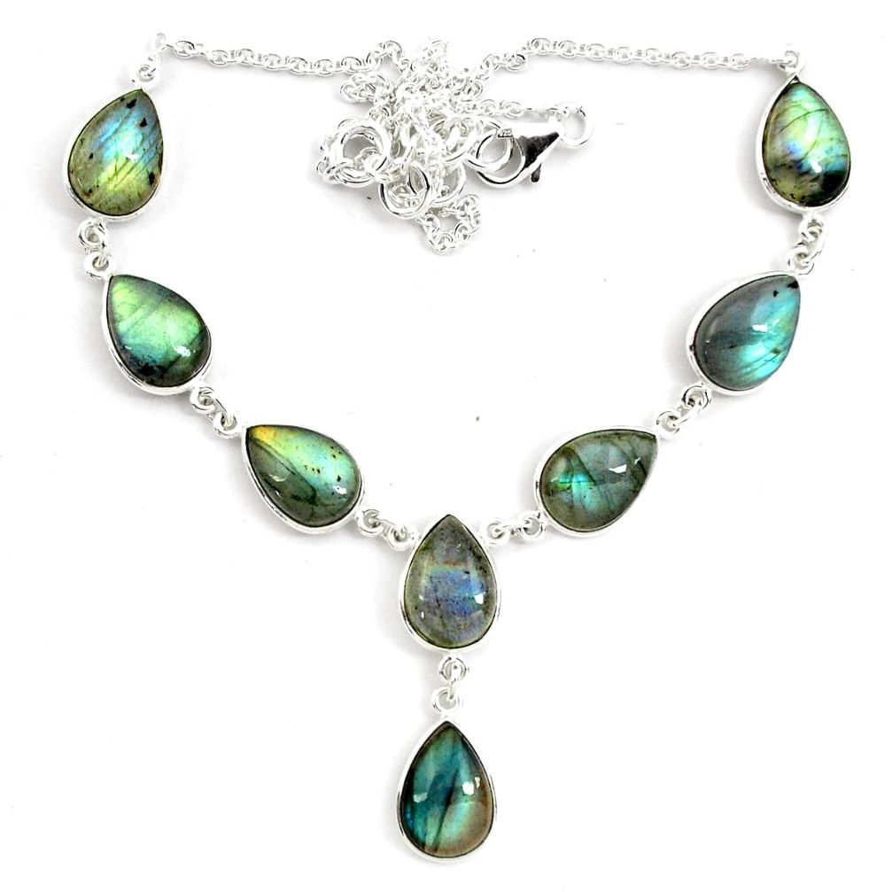 925 sterling silver 41.96cts natural blue labradorite pear necklace p72936