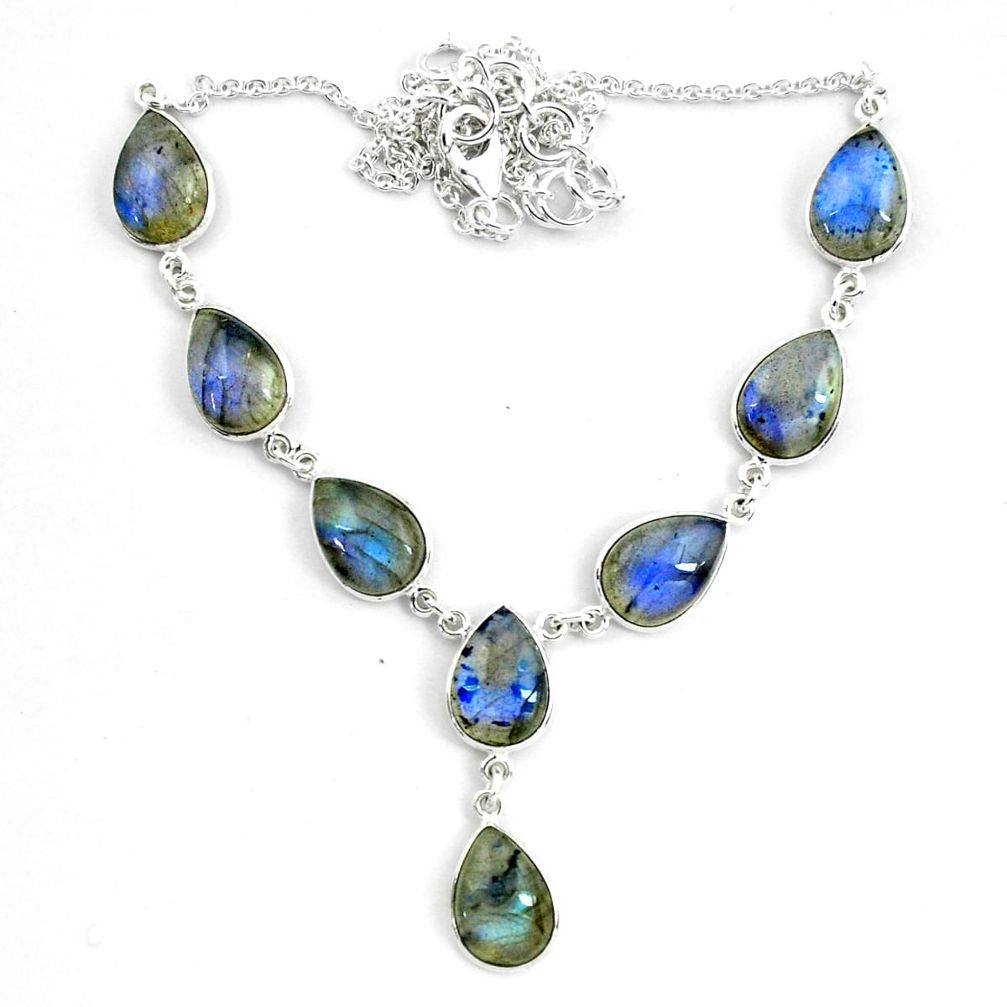 925 sterling silver 43.18cts natural blue labradorite pear necklace p72940