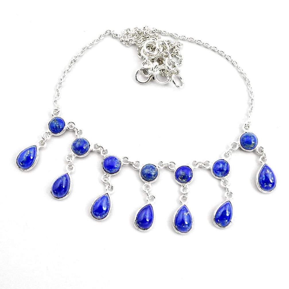 925 sterling silver 24.38cts natural blue lapis lazuli necklace jewelry p44533