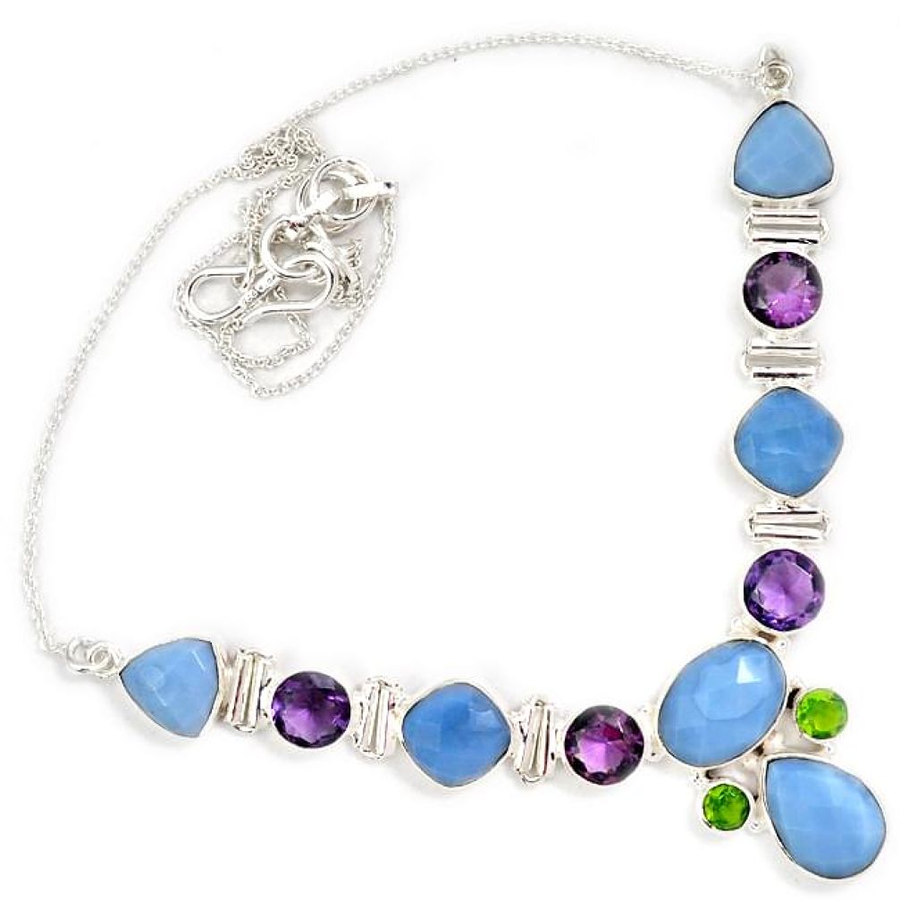 925 sterling silver natural blue owyhee opal amethyst necklace jewelry h89403