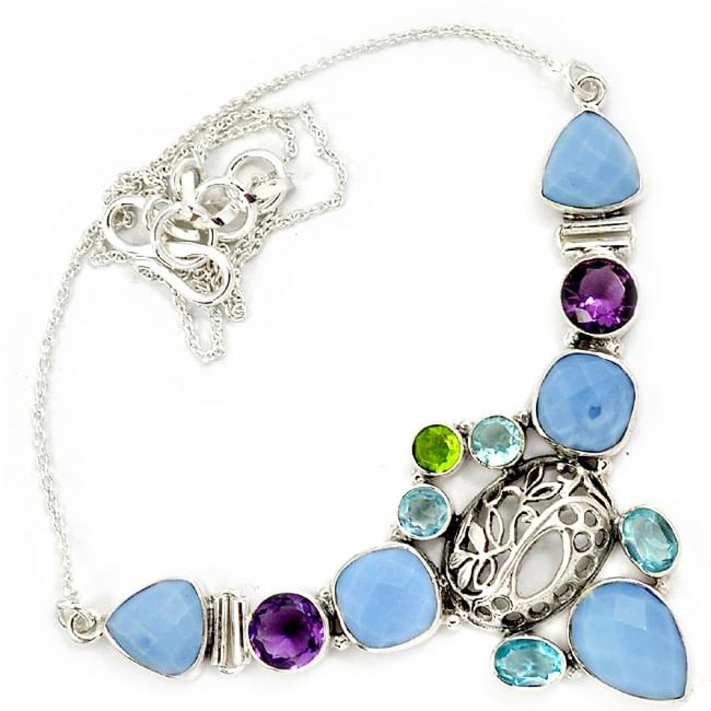 925 sterling silver natural blue owyhee opal amethyst topaz necklace h90949