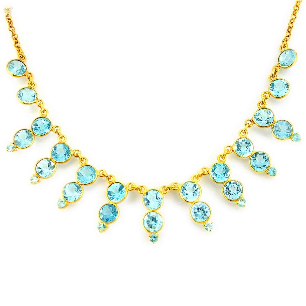 925 sterling silver 48.98cts natural blue topaz 14k gold necklace jewelry p91768