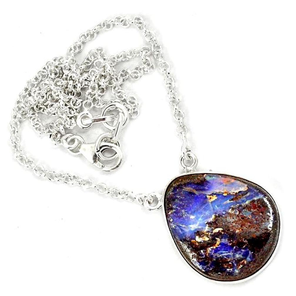 925 sterling silver natural brown boulder opal pear necklace jewelry h70220