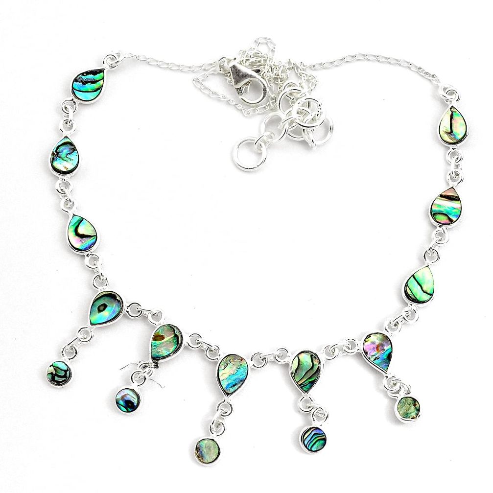 925 sterling silver 15.79cts natural green abalone paua seashell necklace p44510