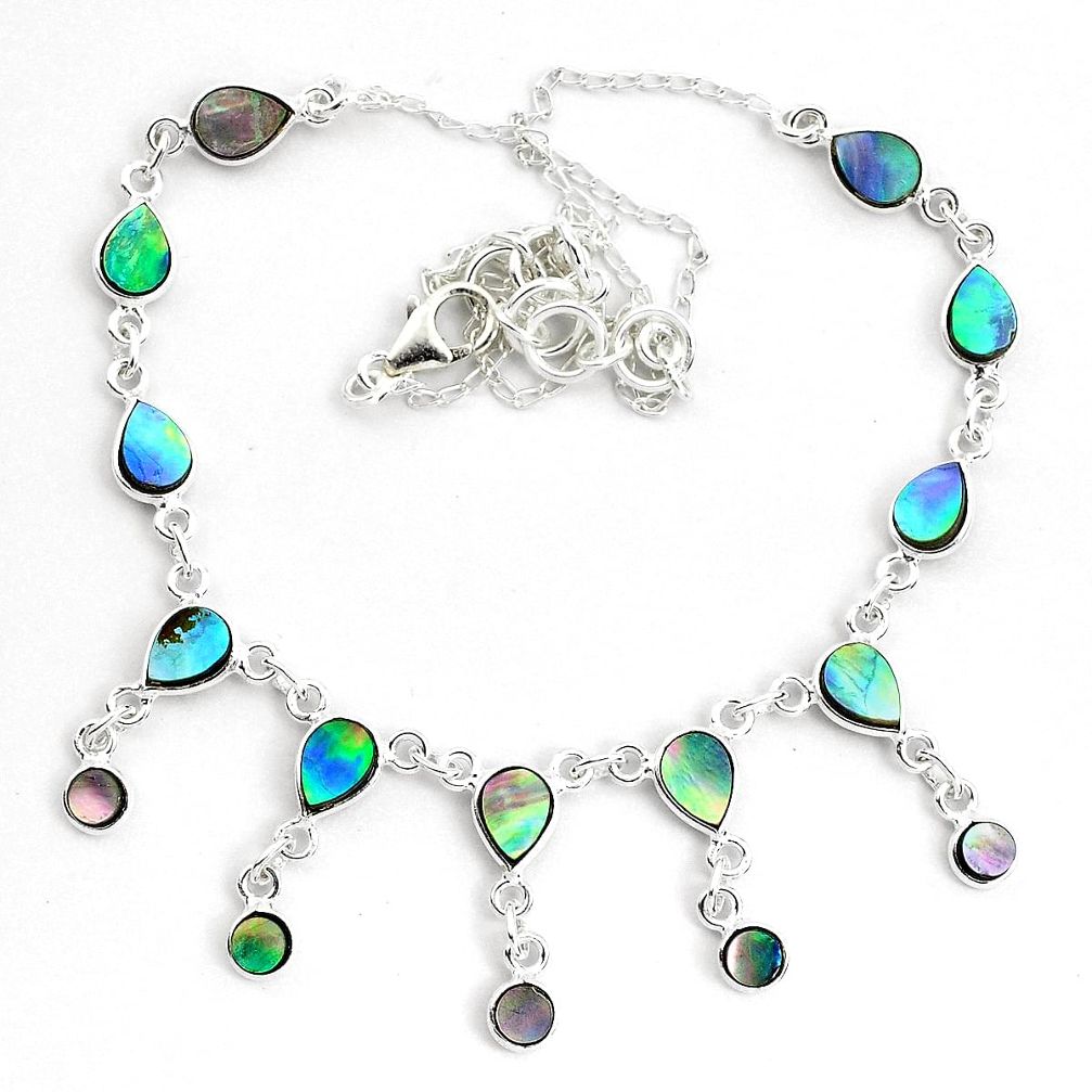 925 sterling silver 16.05cts natural green abalone paua seashell necklace p44518