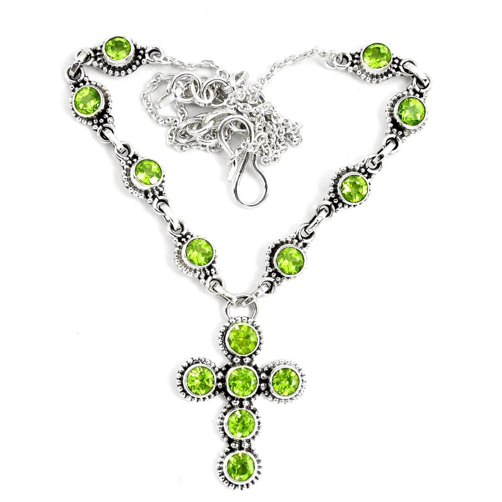 925 sterling silver 13.93cts natural green peridot cross necklace jewelry p48215