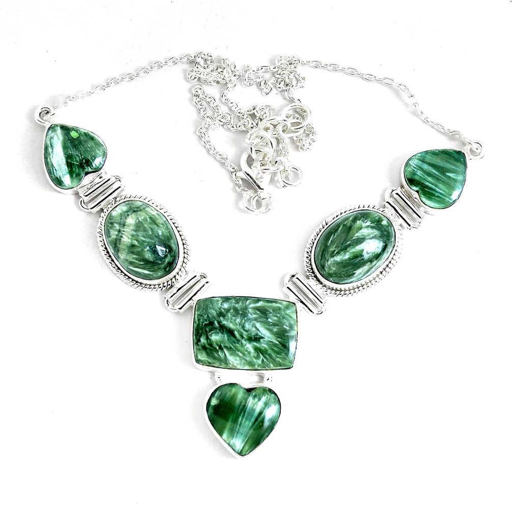 925 sterling silver 66.47cts natural green seraphinite (russian) necklace p47623