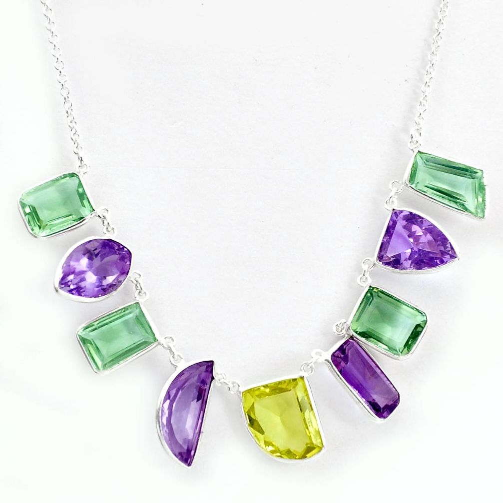 925 sterling silver 45.50cts natural lemon topaz purple amethyst necklace p43763