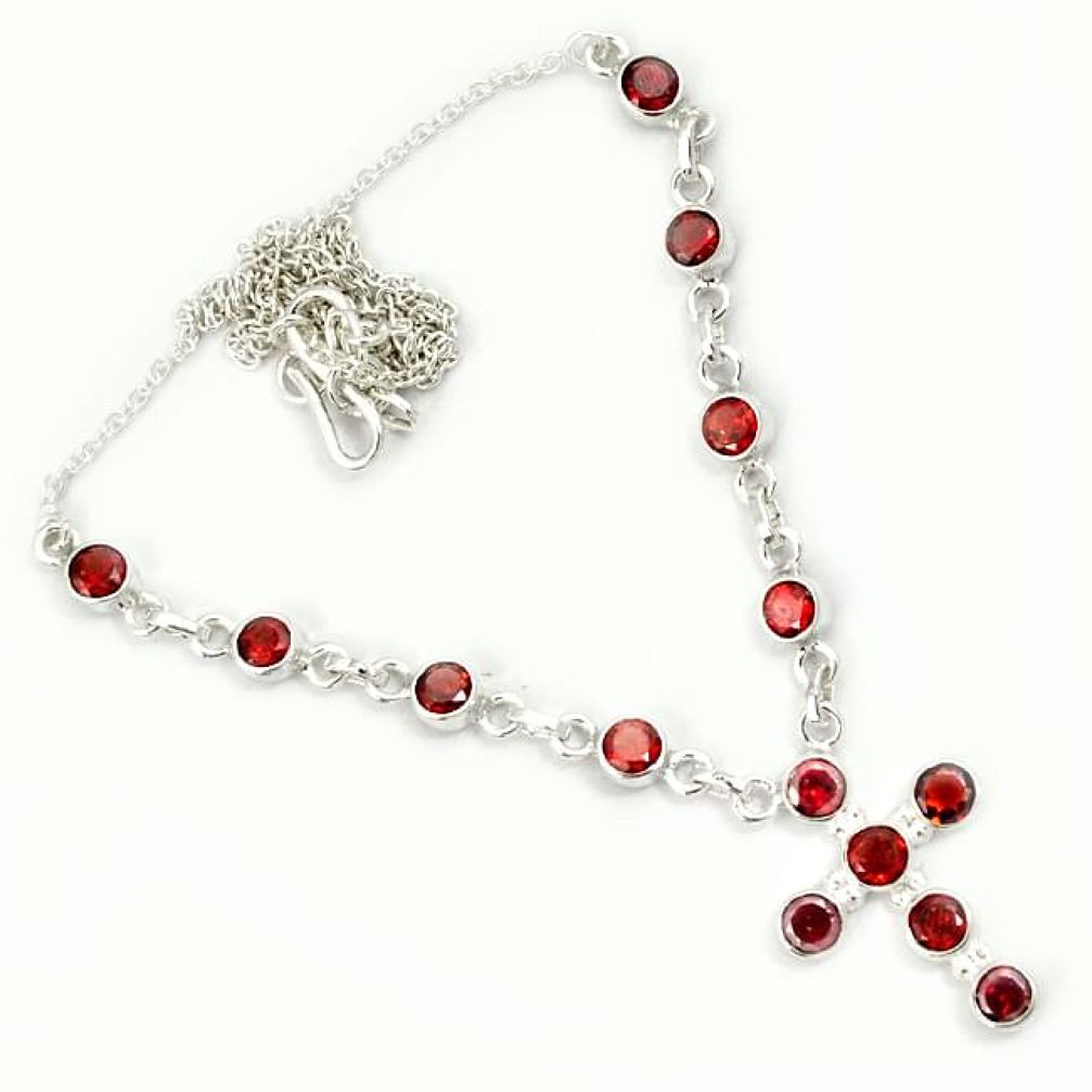 925 sterling silver natural mozambique red garnet cross necklace jewelry h70148