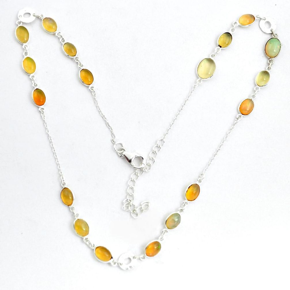 925 sterling silver 15.65cts natural multi color ethiopian opal necklace p43384