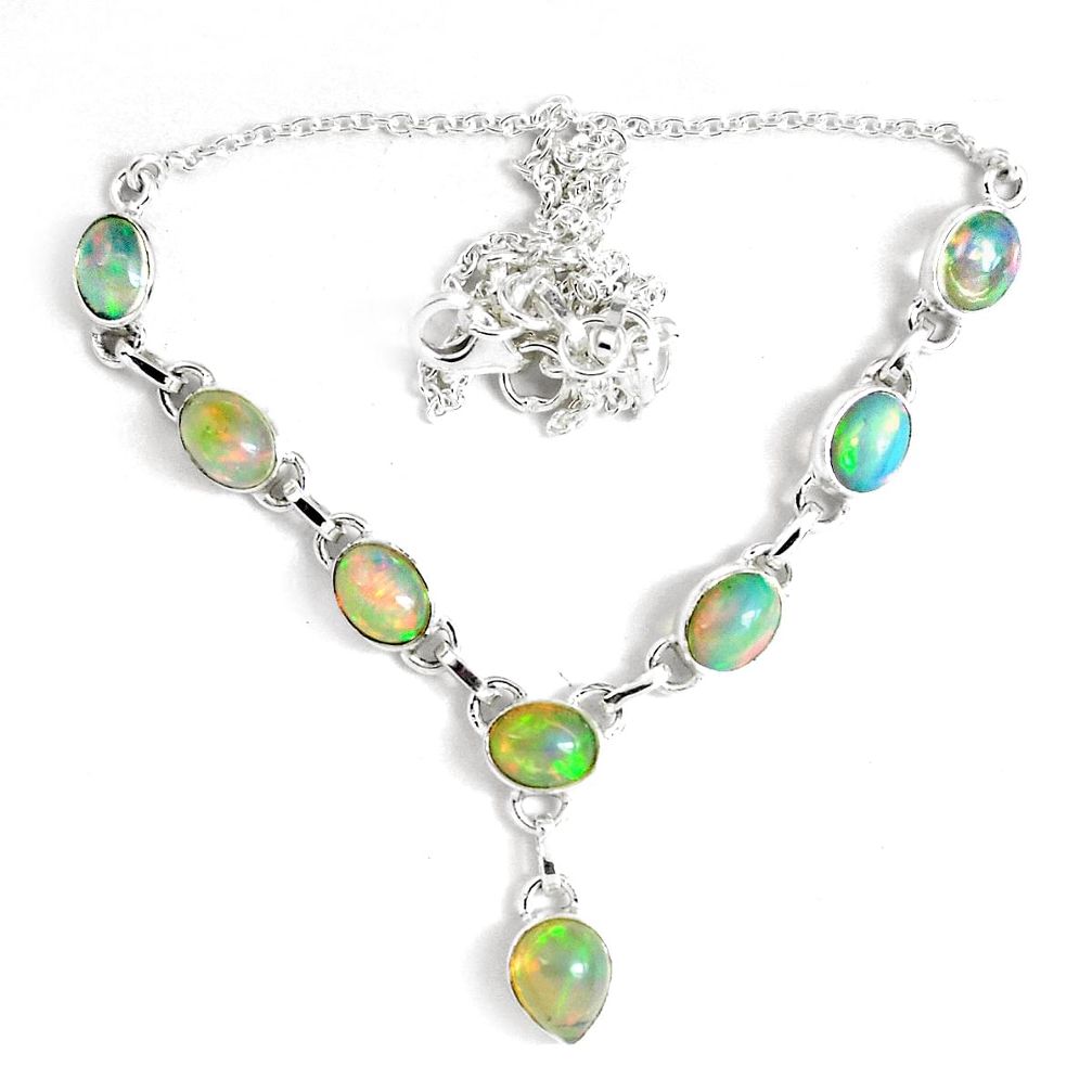 925 sterling silver 17.16cts natural multi color ethiopian opal necklace p47384