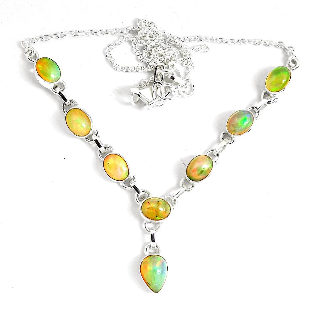 925 sterling silver 17.15cts natural multi color ethiopian opal necklace p47388