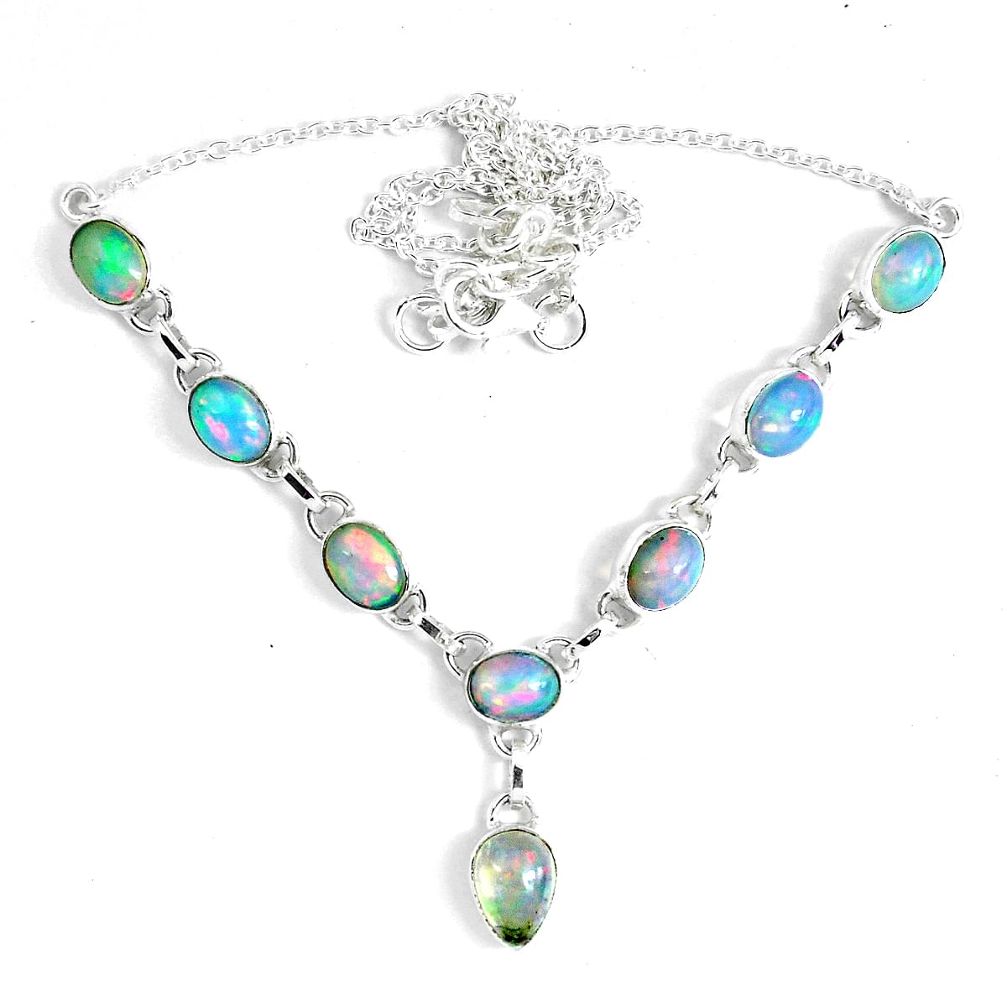 925 sterling silver 17.47cts natural multi color ethiopian opal necklace p47393