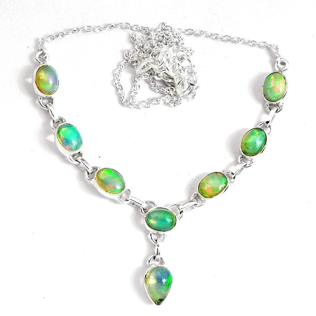 925 sterling silver 17.16cts natural multi color ethiopian opal necklace p47397