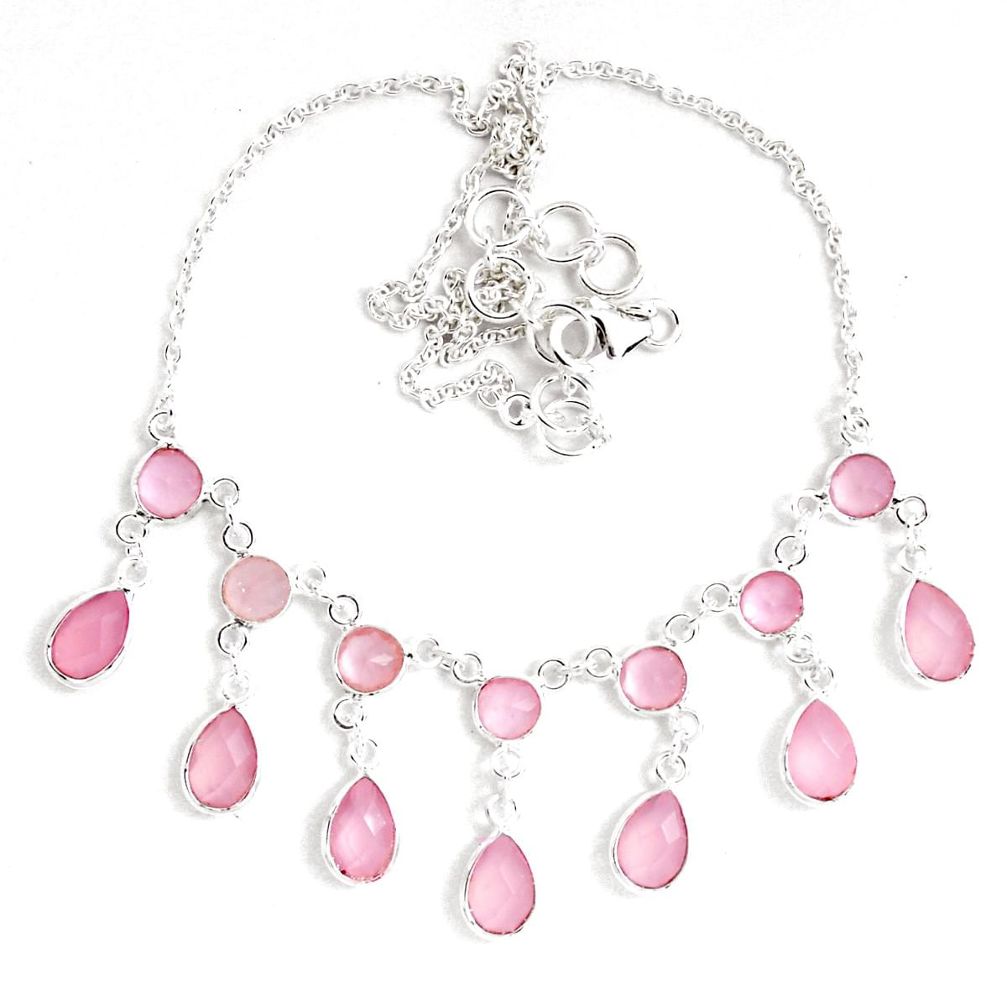 925 sterling silver 25.72cts natural pink rose quartz necklace jewelry p40508