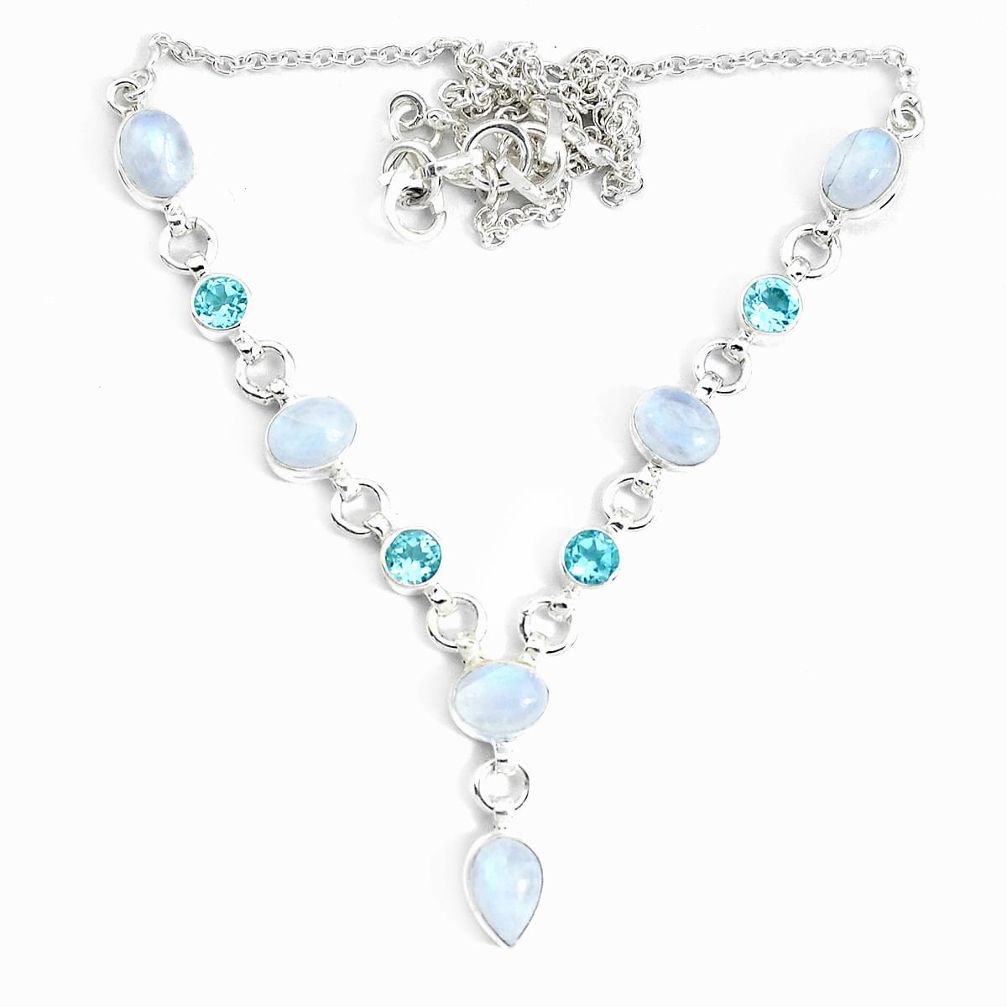 925 sterling silver 18.31cts natural rainbow moonstone topaz necklace p34720