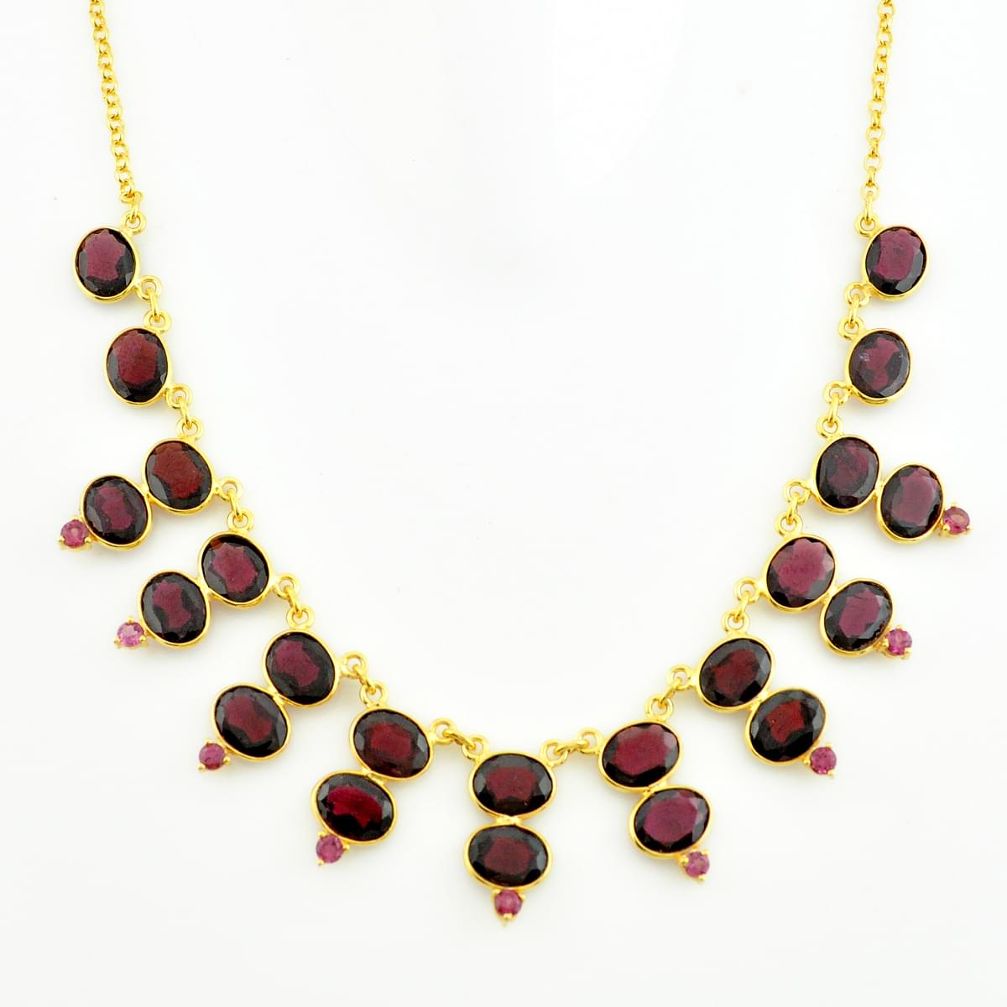 925 sterling silver 57.70cts natural red garnet 14k gold necklace jewelry p74911