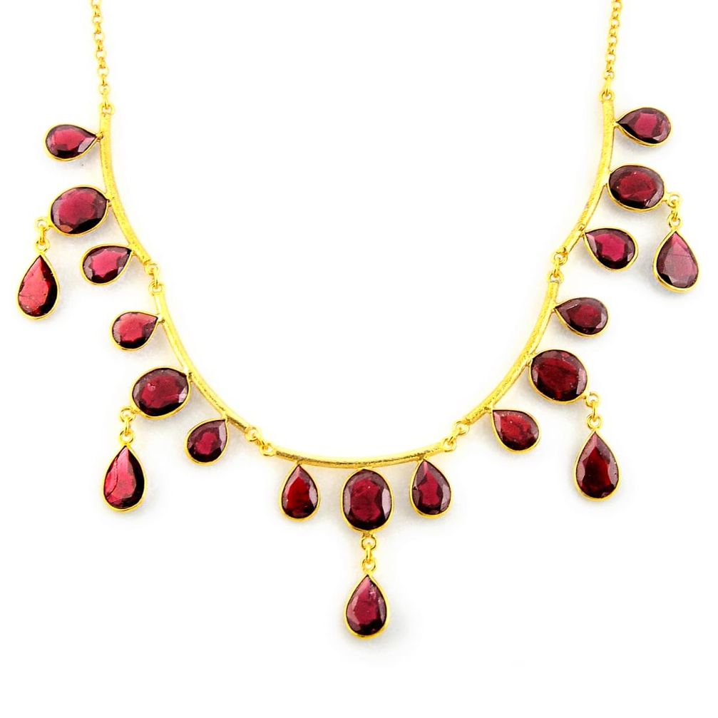 925 sterling silver 58.49cts natural red garnet 14k gold necklace jewelry p91704