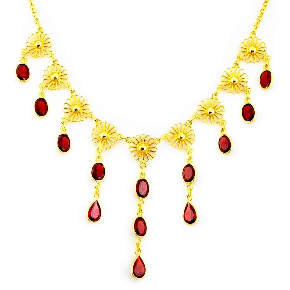 925 sterling silver 27.86cts natural red garnet 14k gold necklace jewelry p91758