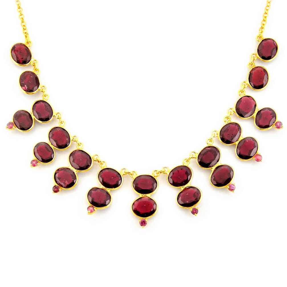925 sterling silver 67.89cts natural red garnet 14k gold necklace jewelry p91772