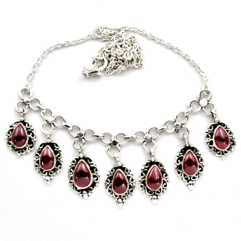 925 sterling silver 18.00cts natural red garnet necklace jewelry p89156