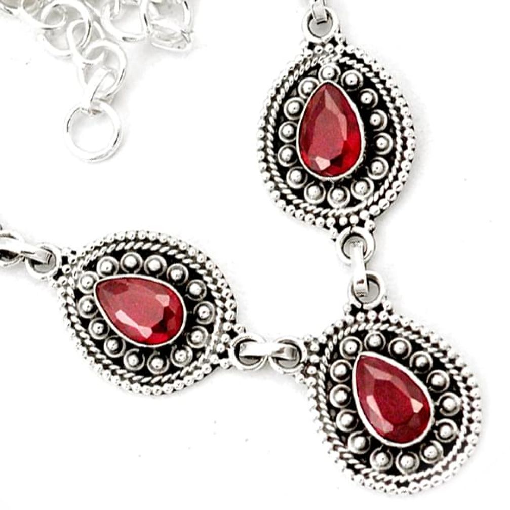 925 STERLING SILVER NATURAL RED GARNET PEAR SHAPE CHAIN NECKLACE JEWELRY H6606