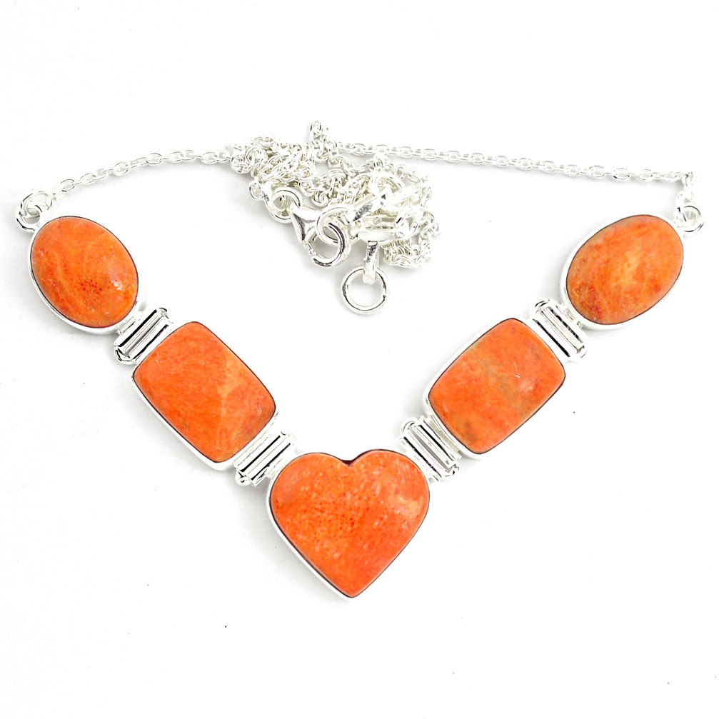 925 sterling silver 51.73cts natural red sponge coral necklace jewelry p70776