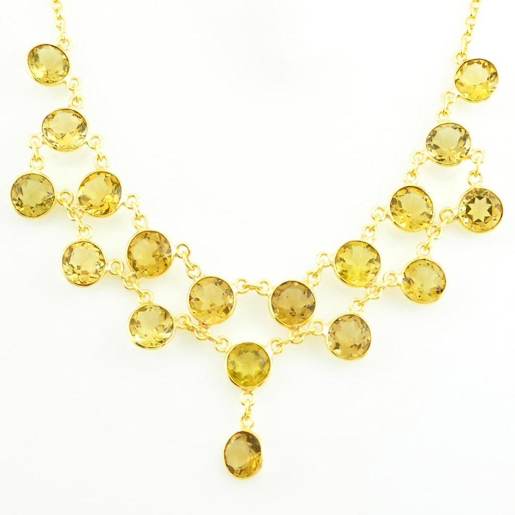 925 sterling silver 48.46cts natural yellow citrine 14k gold necklace p75007