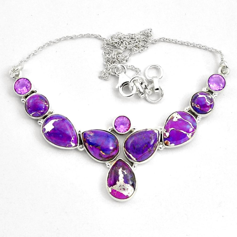 925 sterling silver 41.40cts purple copper turquoise amethyst necklace p81489