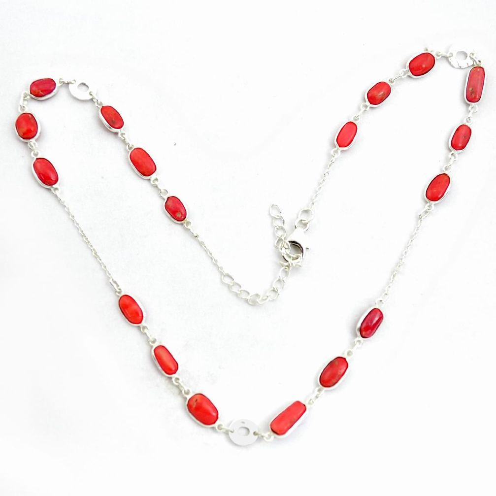 925 sterling silver 22.30cts red coral fancy shape necklace jewelry p43393