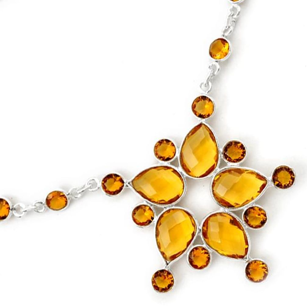 925 STERLING SILVER SUPERIOR YELLOW CITRINE QUARTZ PEAR NECKLACE JEWELRY H44755