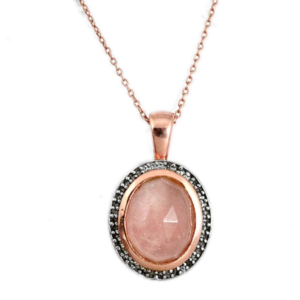 Natural pink morganite oval topaz 925 sterling silver 14k gold necklace a27259