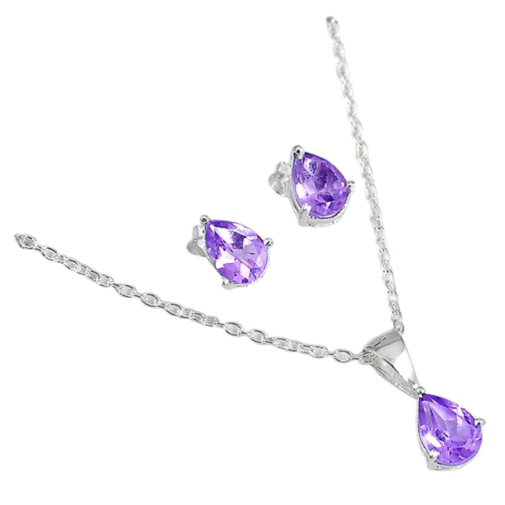 Natural purple amethyst 925 sterling silver earrings necklace set a27284