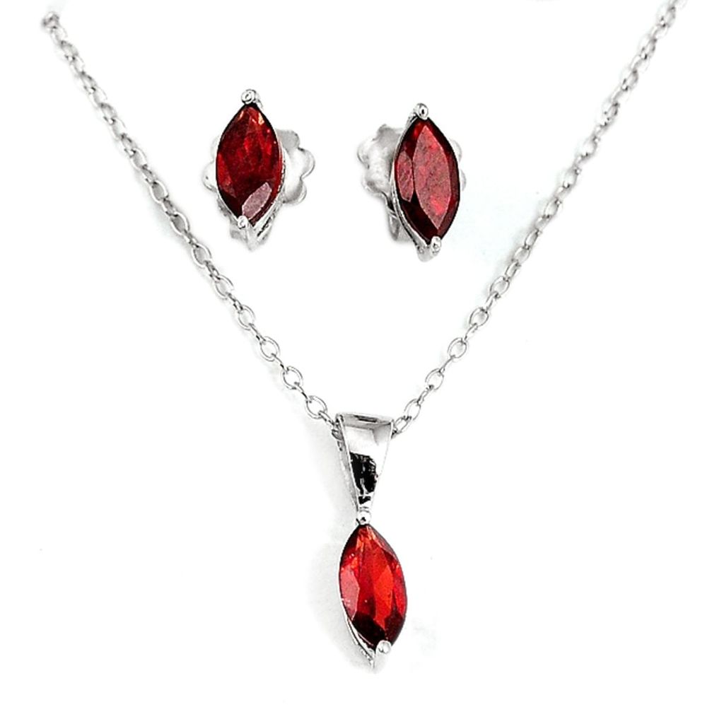 Natural red garnet marquise 925 sterling silver earrings necklace set a27320