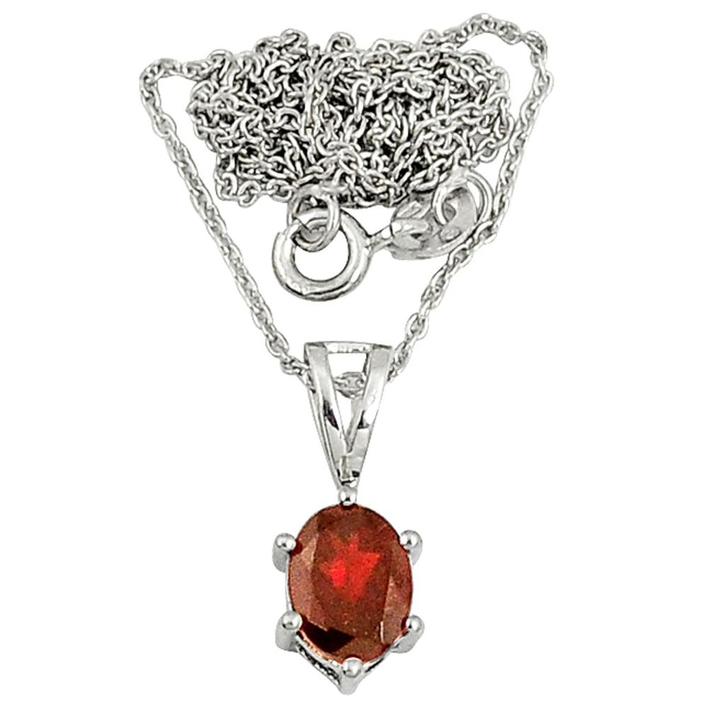 2.06cts natural red garnet 925 sterling silver necklace pendant chain a27915