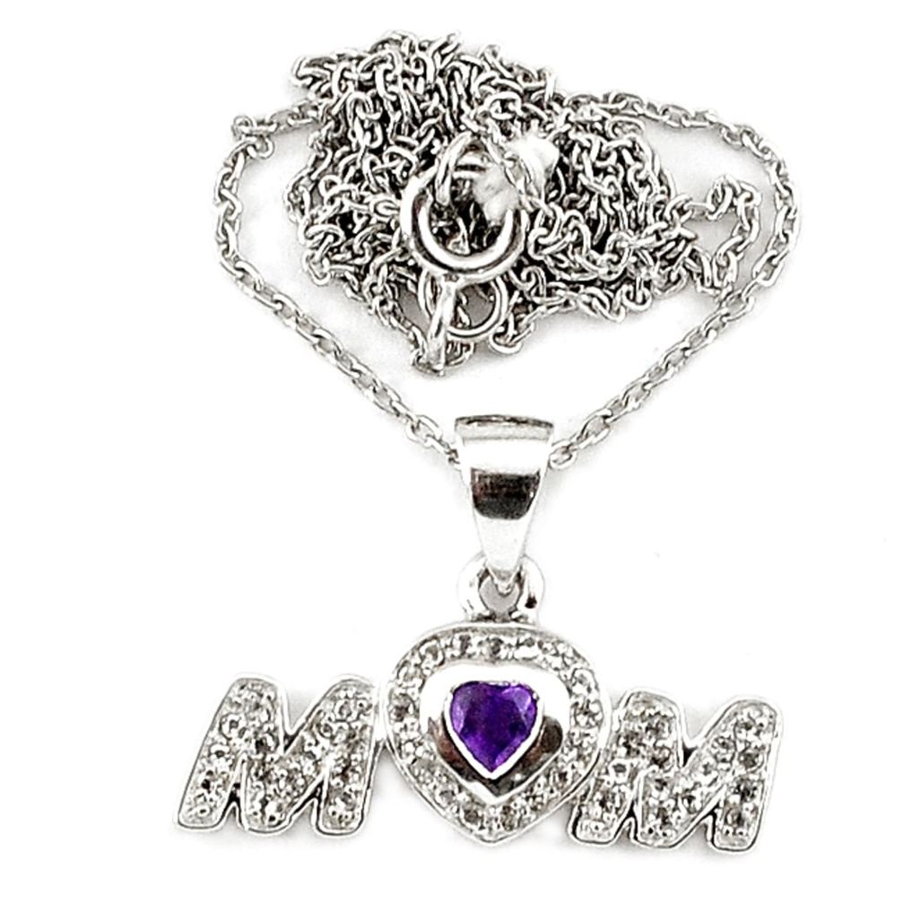 Natural purple amethyst topaz sterling silver mom heart pendant necklace a32433