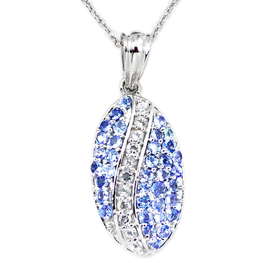 Natural blue tanzanite white topaz 925 sterling silver necklace jewelry a47602