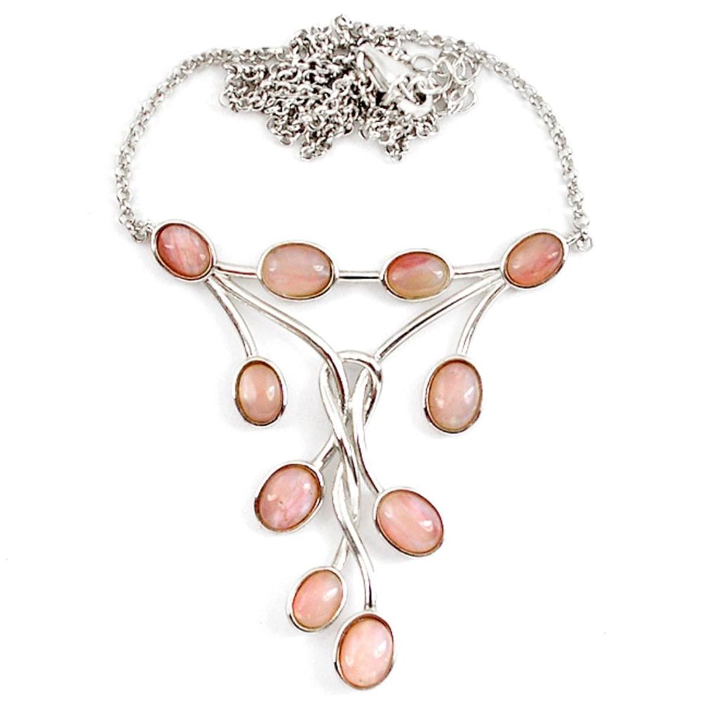 Natural pink opal oval 925 sterling silver necklace jewelry a59332