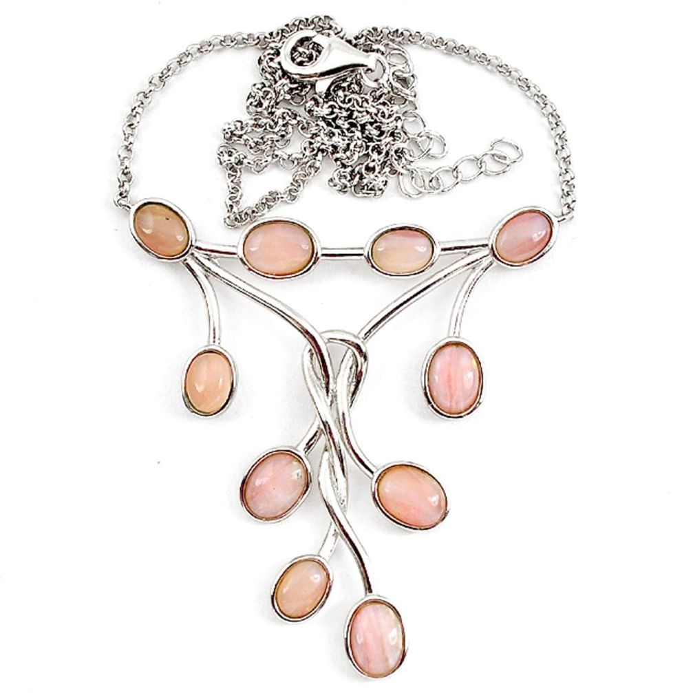 925 sterling silver natural pink opal oval shape necklace jewelry a59333