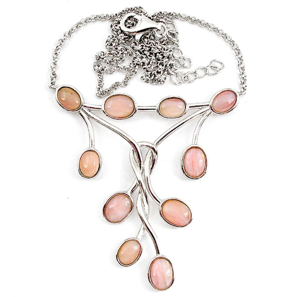 Natural pink opal oval 925 sterling silver necklace jewelry a59334