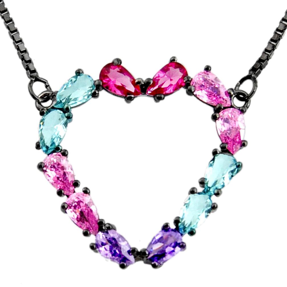 Black rhodium red cubic zirconia kunzite (lab) 925 silver heart necklace c7952