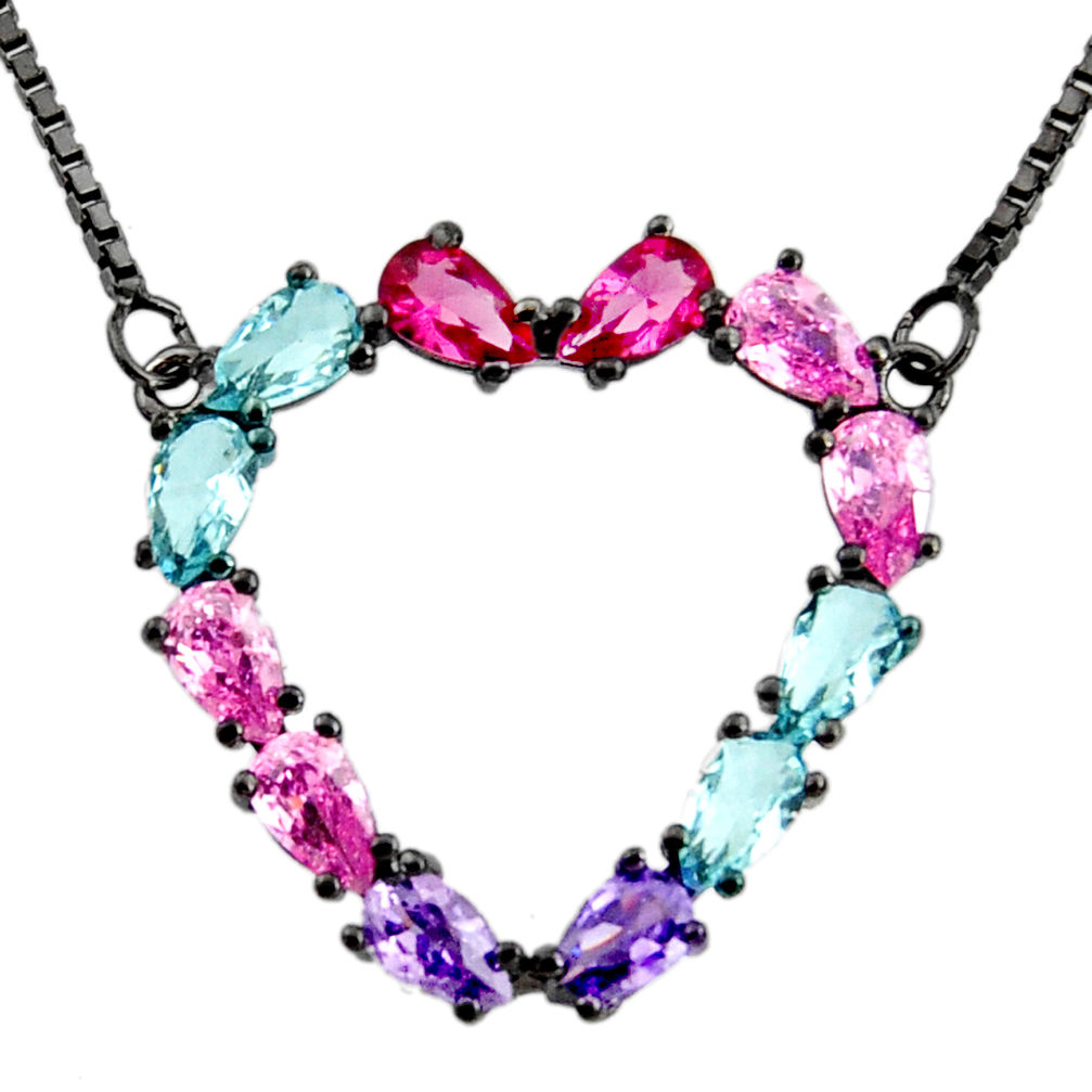 Heart black rhodium red cubic zirconia kunzite (lab) 925 silver necklace c7953